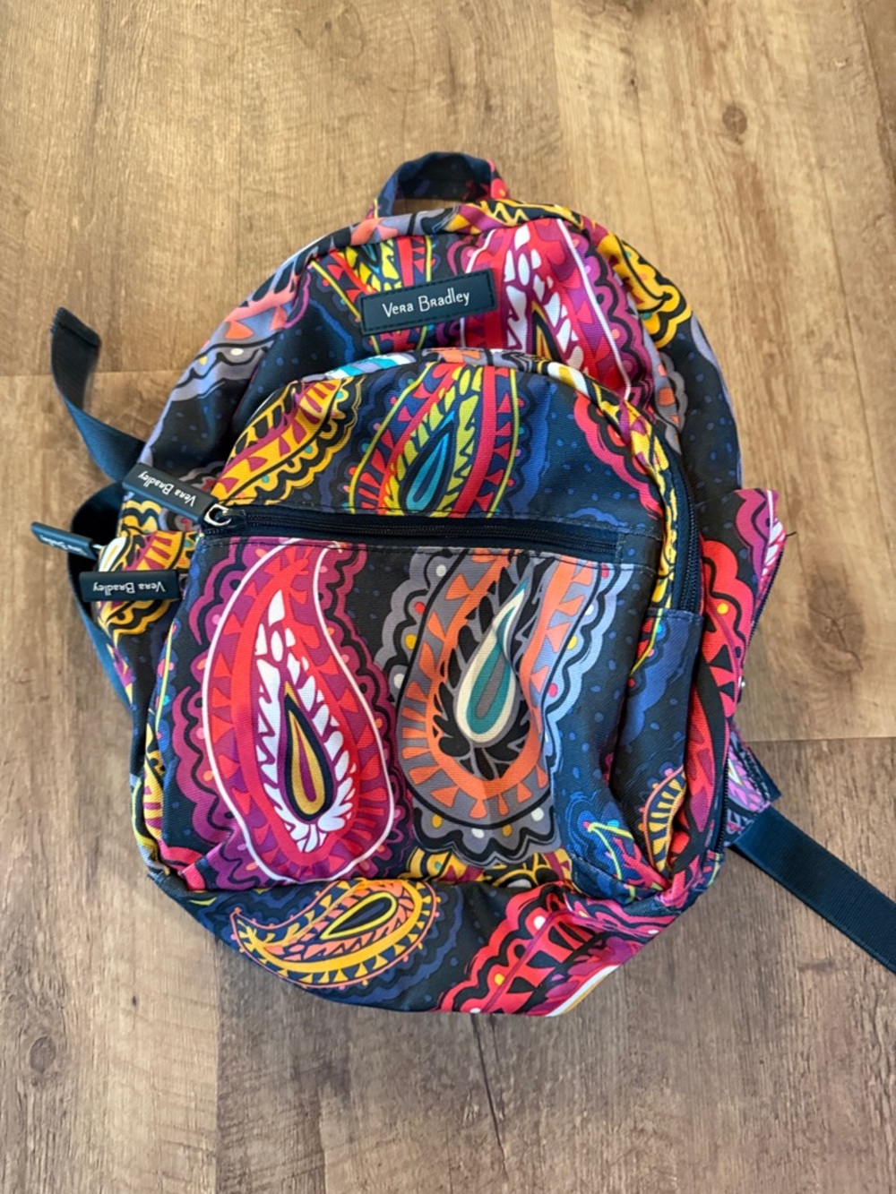 Vera Bradley Black Paisley Mini Backpack with Bright Accents